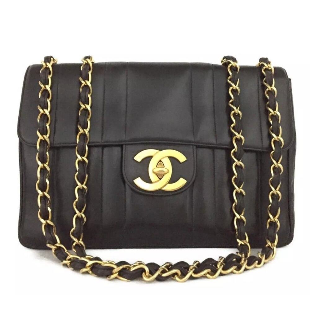 CHANEL Mademoiselle Jumbo 30 Quilted Lambskin Chain Shoulder Bag  Black
